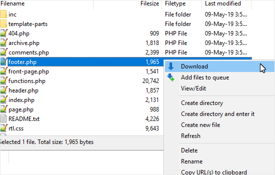 Download footer php file
