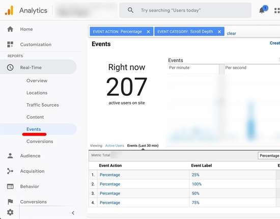 Google Analytics Scroll Tracking in Real-time