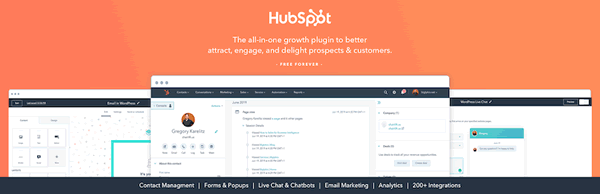 Screenshot of HubSpot, a free CRM that lets WordPress users manage all their contacts in one place.