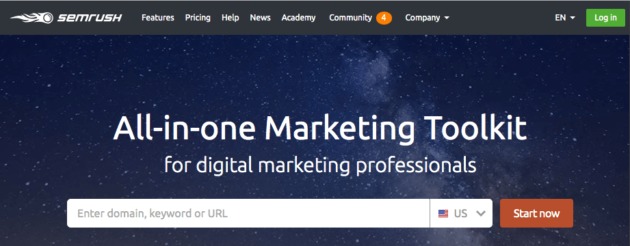 The SEMRush Homepage.