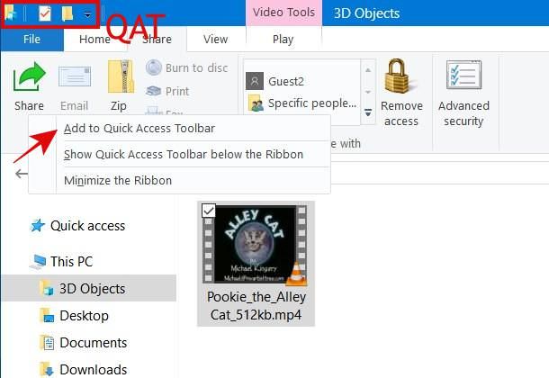 Add Options to the Quick Access in the File Explorer