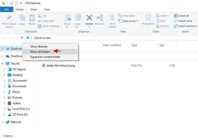Show Recycle Bin and Control Panel in the File Explorer