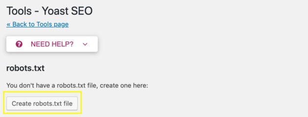The Create robots.txt file in the Yoast File Editor.