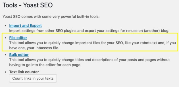 The Yoast File Editor tool.