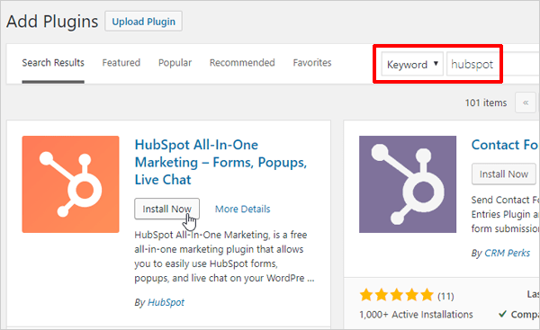 Install HubSpot plugin.