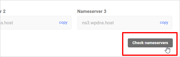 Check nameservers button WPMU DEV DNS