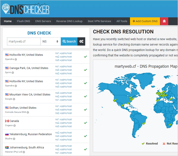 DNS Checker DNS Propagation results