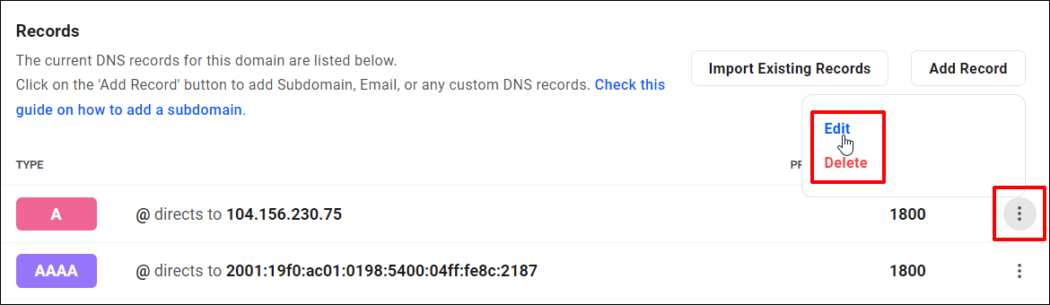 Edit DNS Records