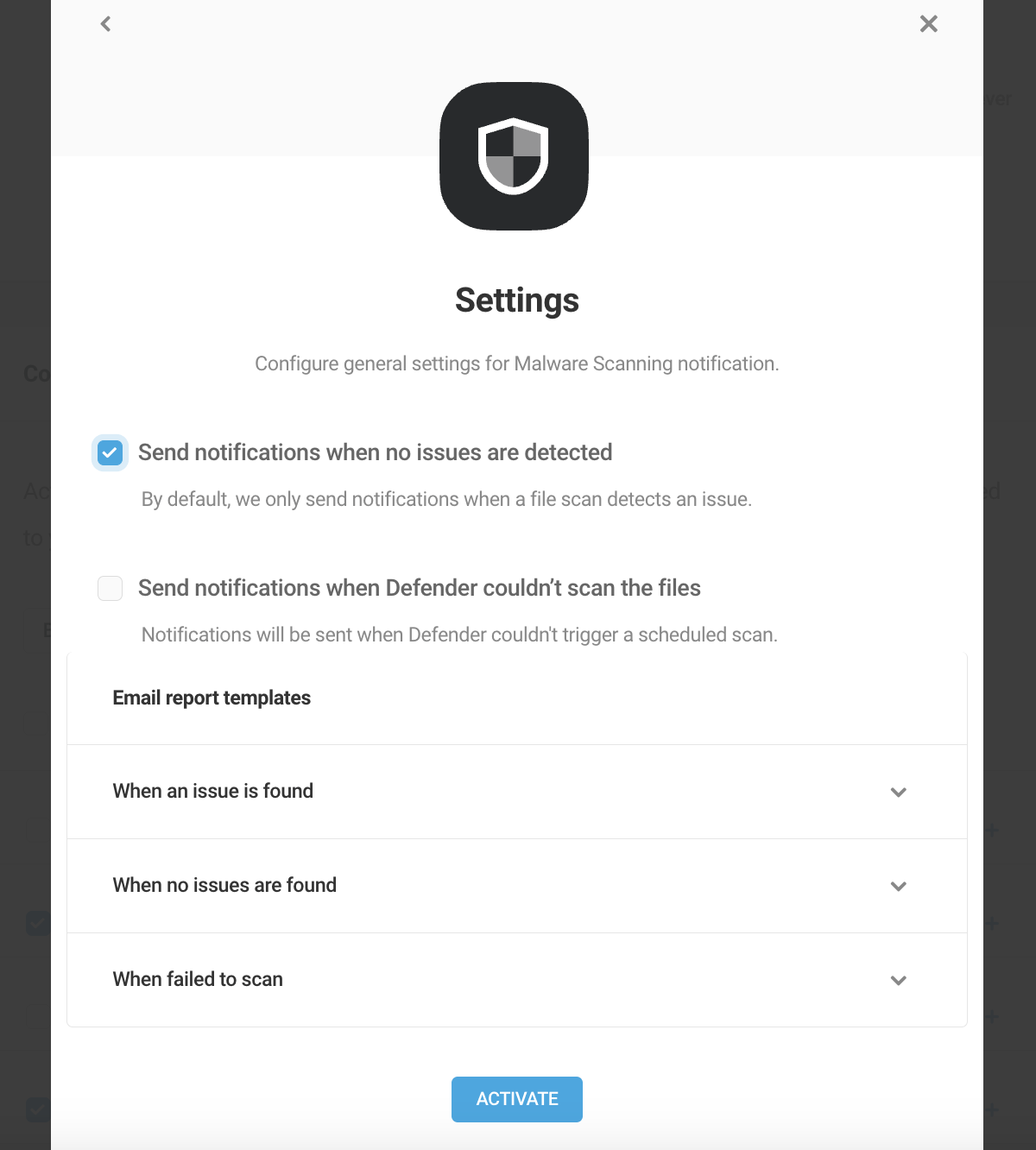 A screen showing where you can confirm notification settings and set up email message templates