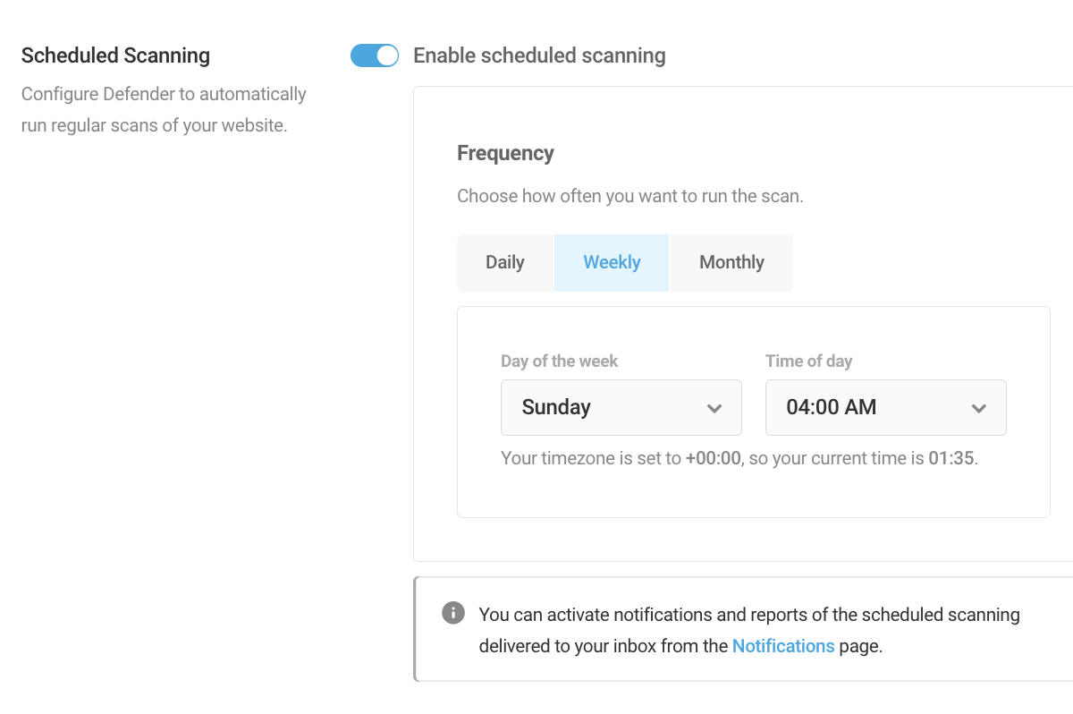 A screen showing where you can schedule and automate your malware scans.