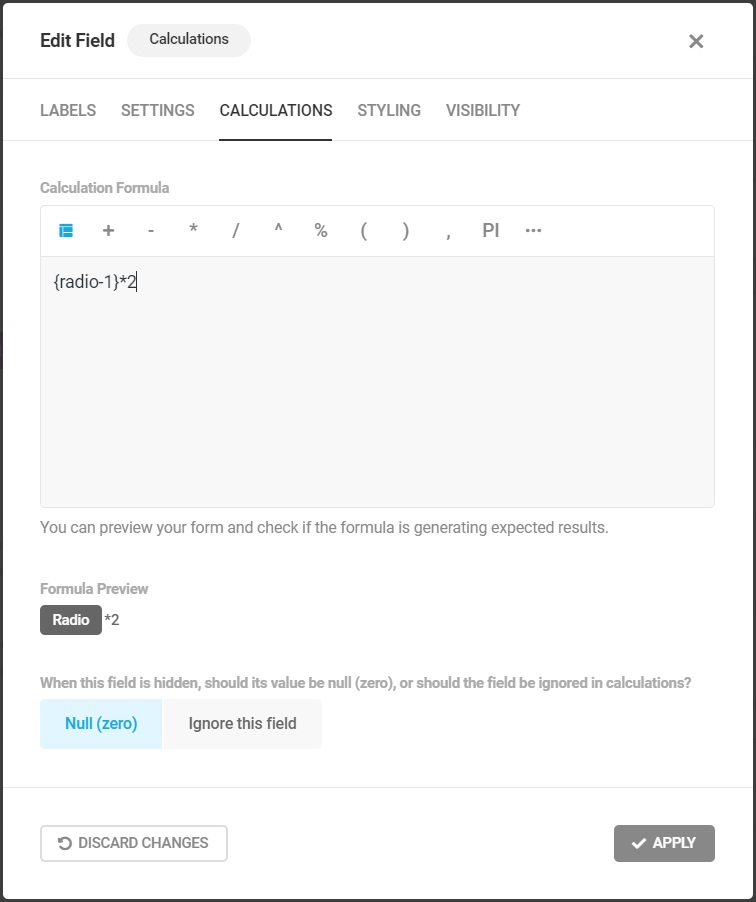 Edit Calculations Field - Calculations Tab