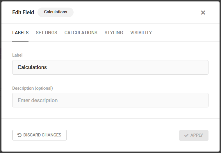 Edit Calculations field - Labels tab