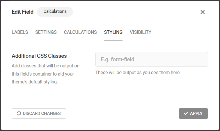 Edit Calculations field - Stylings tab