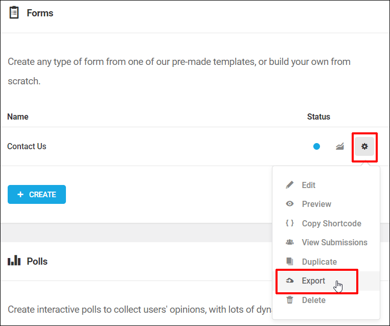 Forminator Export feature - menu item