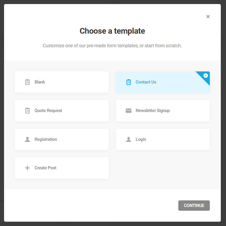 Forminator template selector