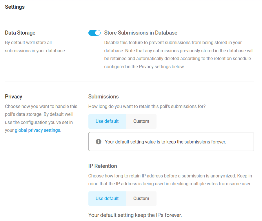 Forminator poll settings.