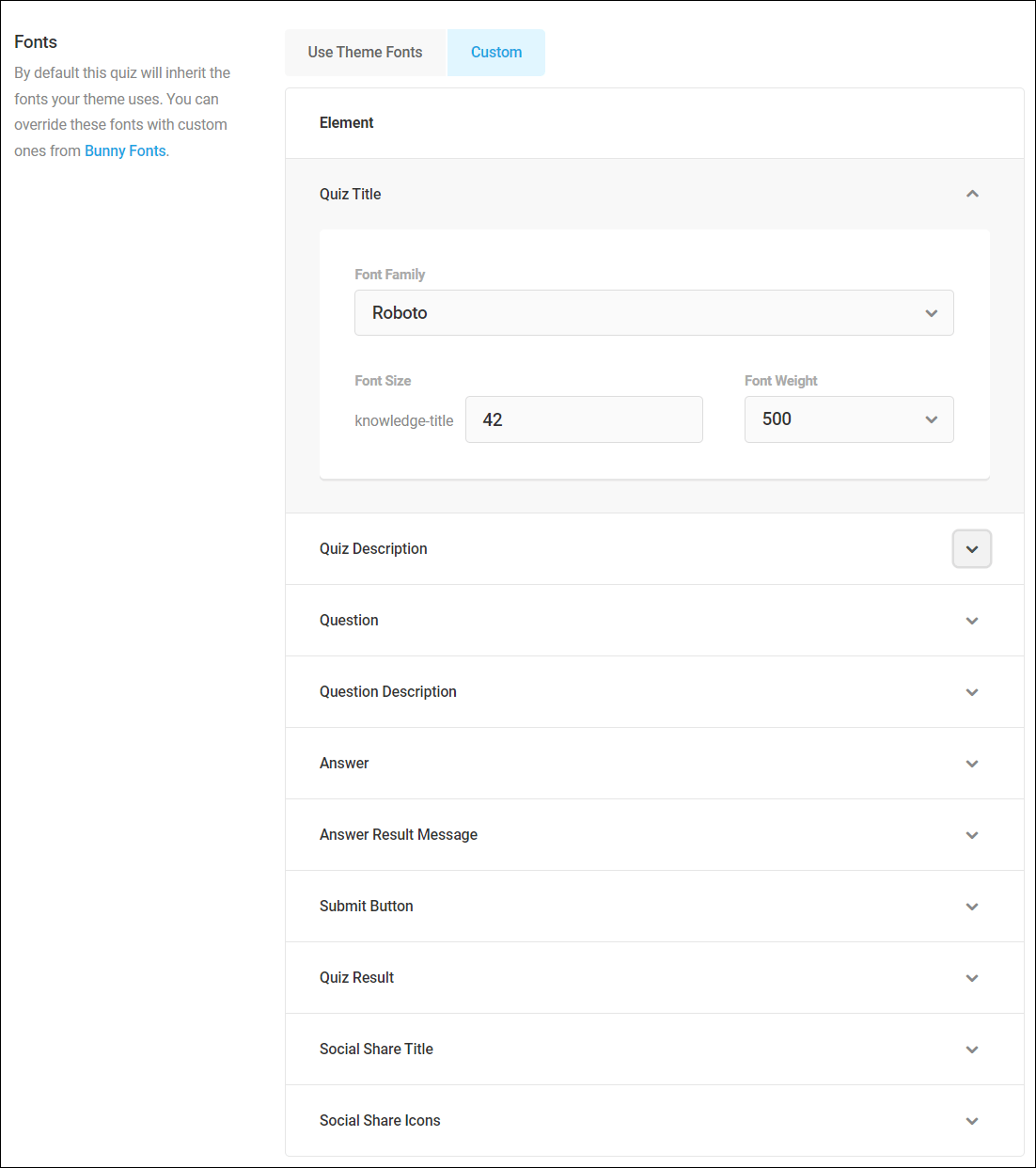 Forminator Quiz - Appearance - Fonts