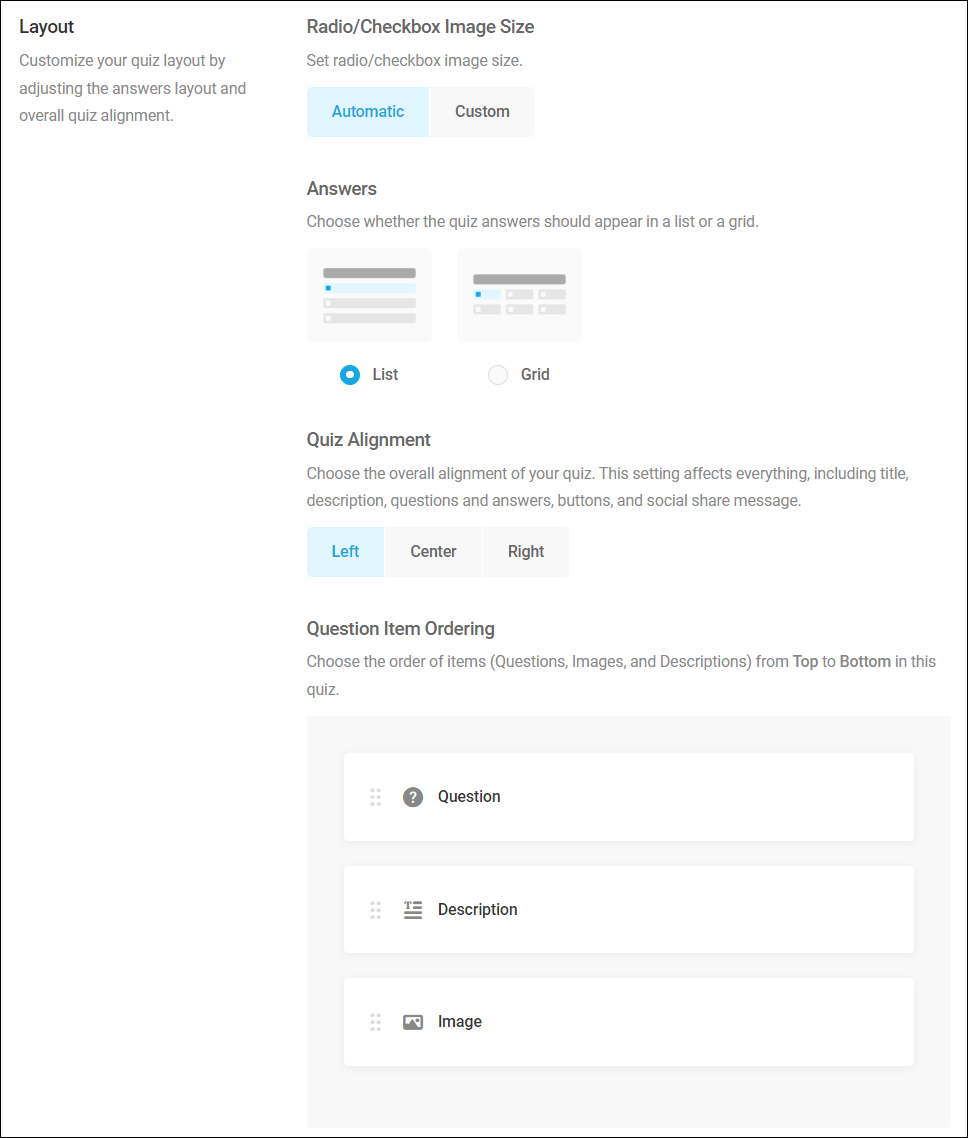 Forminator Quiz - Appearance - Layout