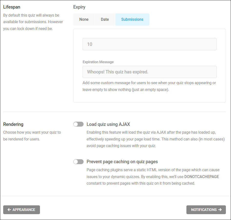 Forminator Quiz - Behavior: Lifespan and Rendering