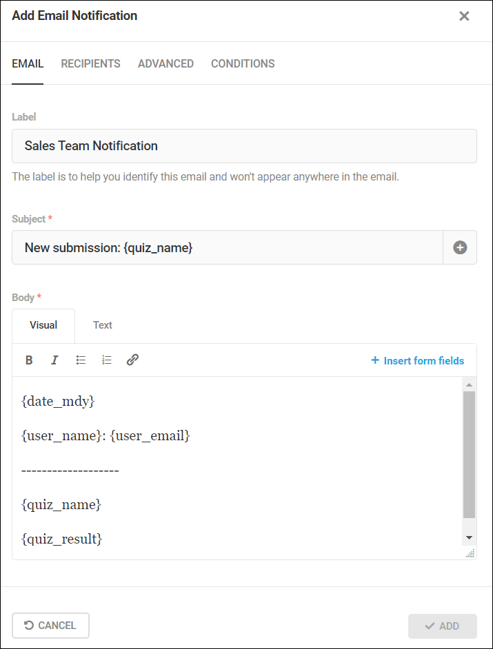 Forminator Quiz - Email Notifications