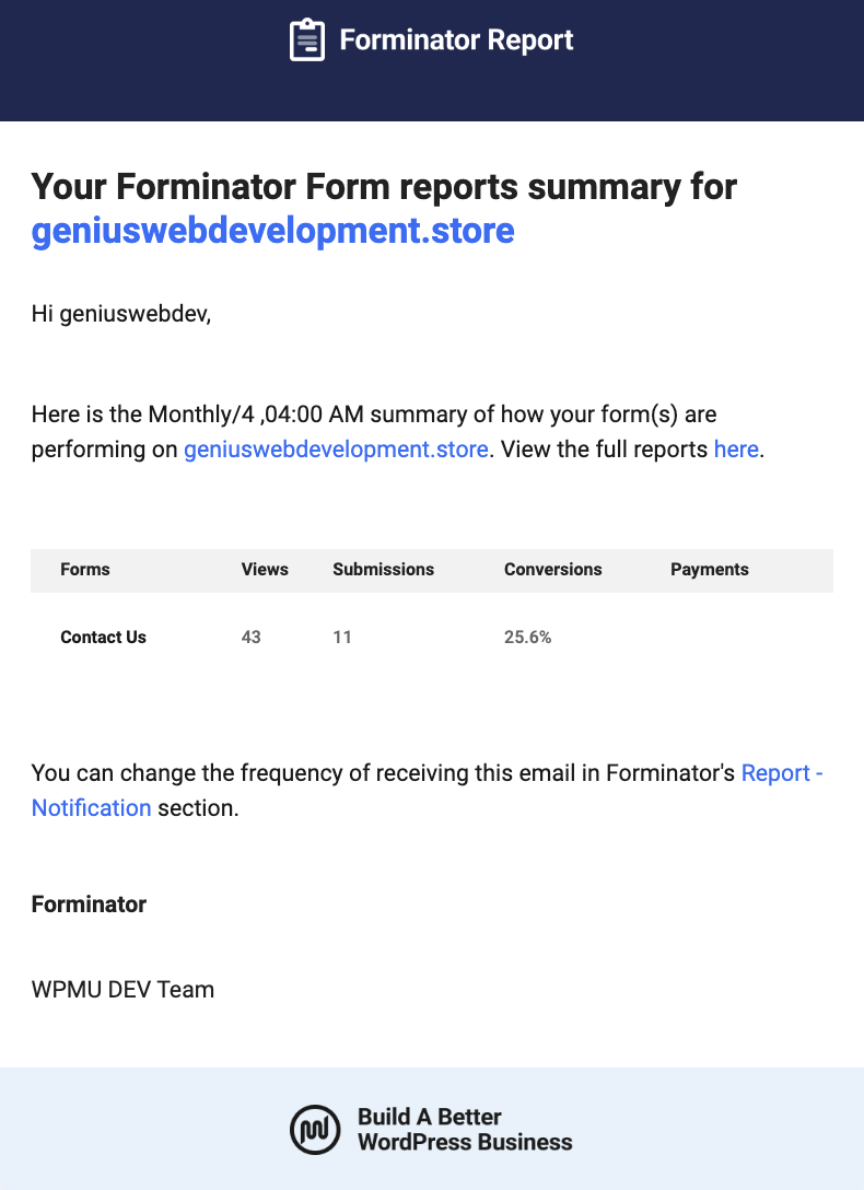 Forminator report.