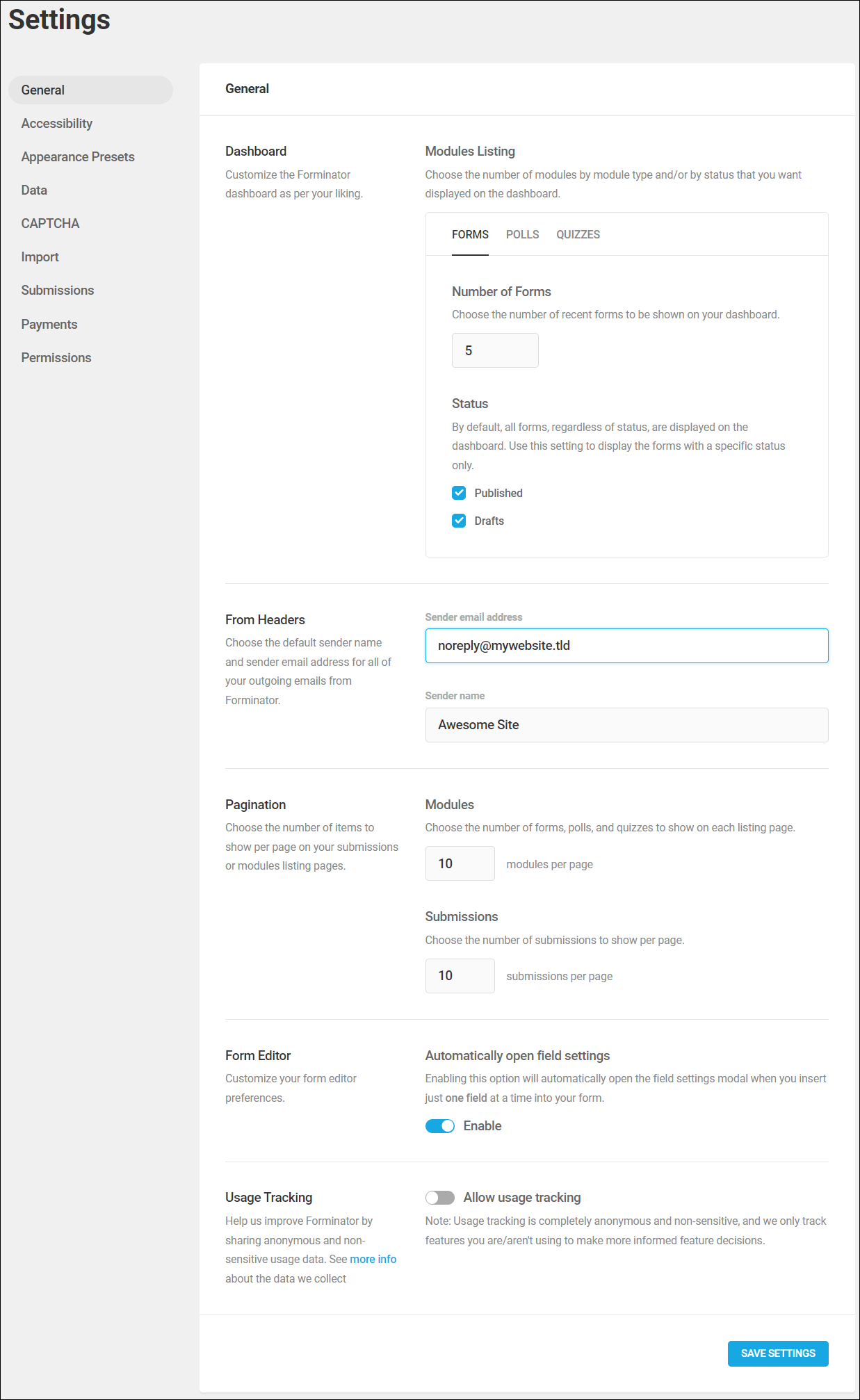 Forminator Settings