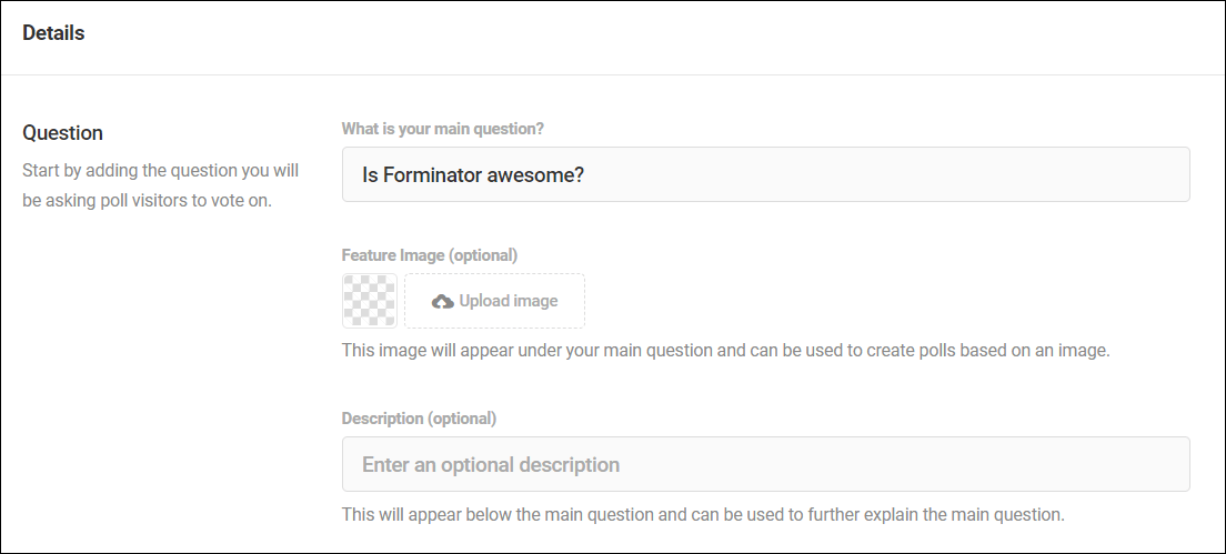 Forminator Poll - Question field