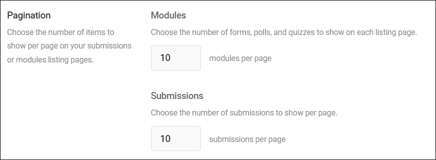 Forminator Settings: General - Pagination