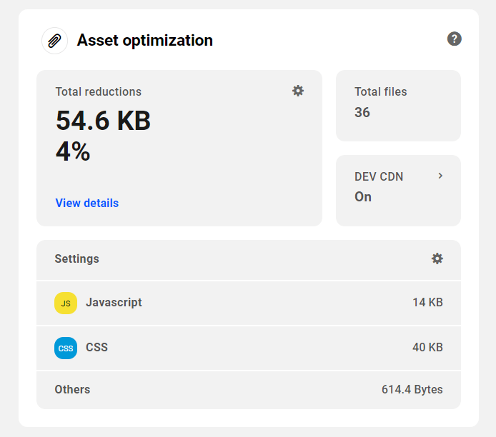 The Hub: Performance tab - Asset optimization.