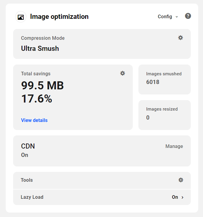 The Hub: Performance tab - Image optimization panel.