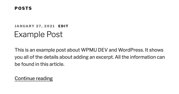 Example of an excerpt in WordPress.