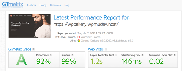 GTmetrix Performance Report.