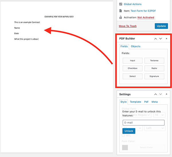 Fields you can place in the PDF.