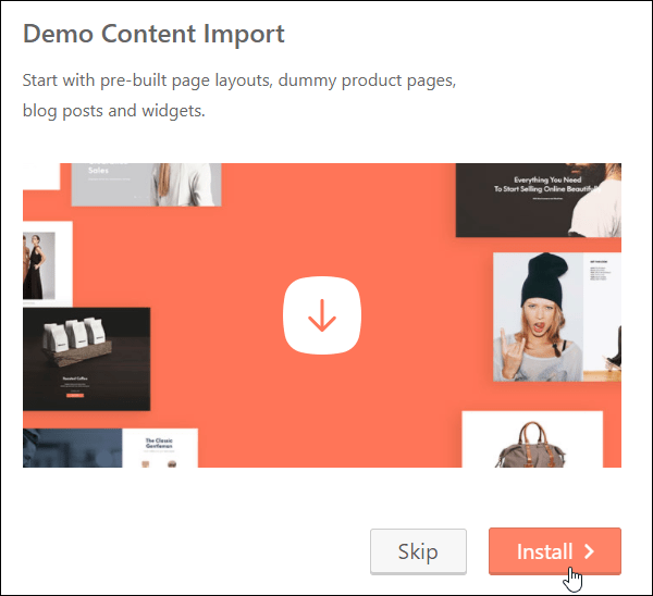 Shopkeeper Demo Content Import screen.