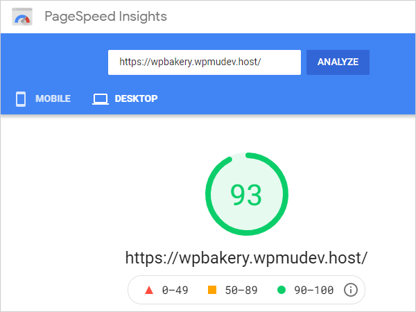 Google PageSpeed Insights Score - Desktop.
