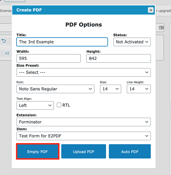 Empty PDF button.