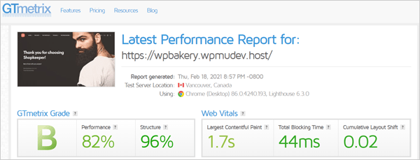 GTmetrix report