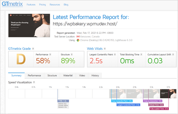 GTmetrix report