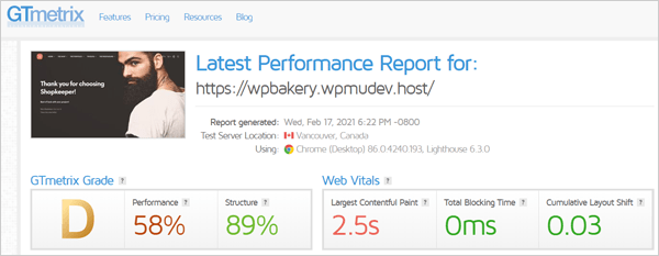 GTmetrix report.