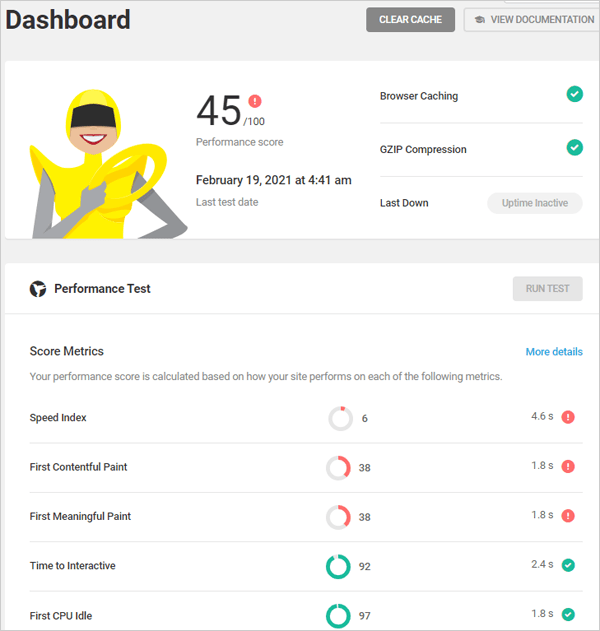 Hummingbird dashboard - Performance test results.