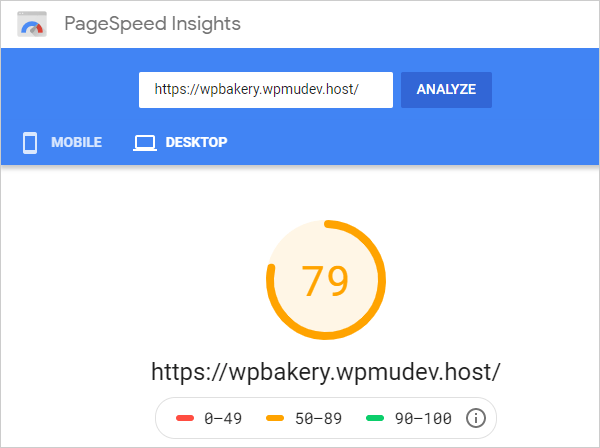 Google PageSpeed Insights desktop score.