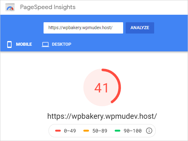 PageSpeed Insights mobile score.