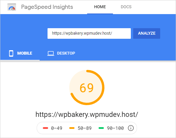 Google PageSpeed Insights Score - Mobile.