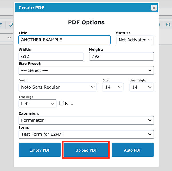 Upload PDF button.