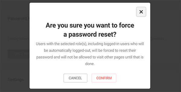 the confirmation sign about resetting password.