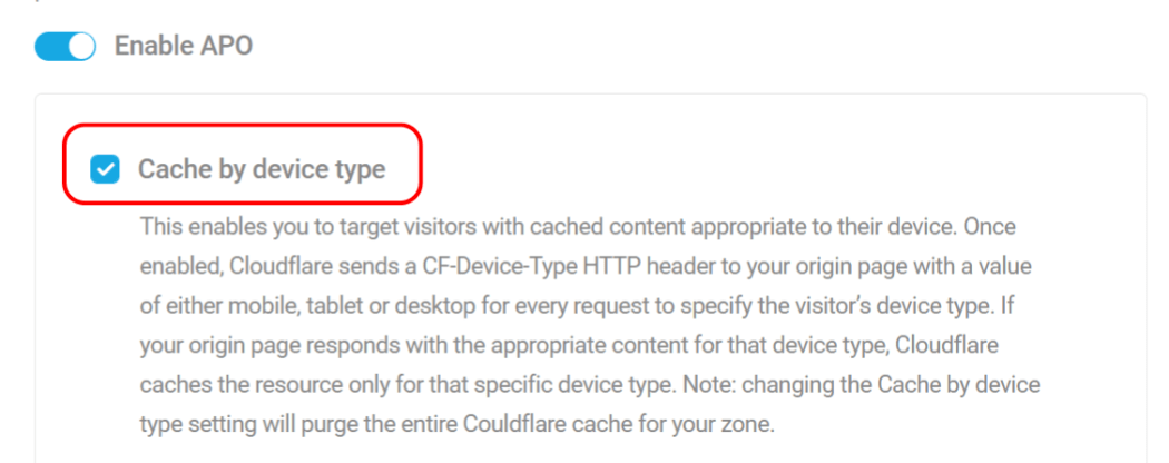 Cloudflare cache by device type