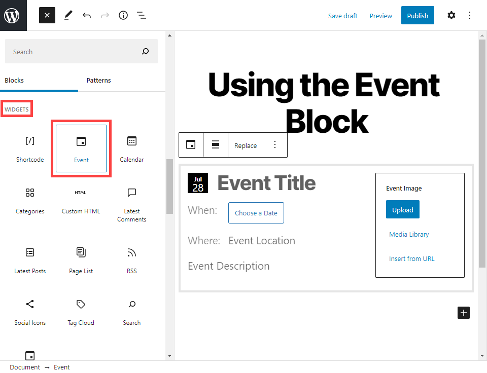 event block in search results
