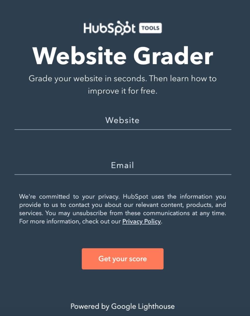 HubSpot's website grader lead magnet