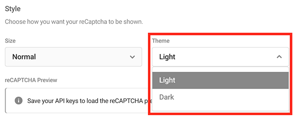 Where you choose between a light or dark theme.