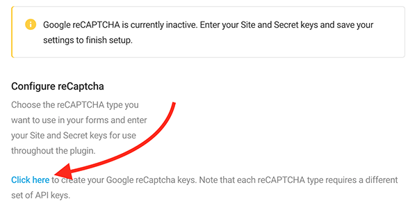 Where you click to get your recaptcha keys from Google.